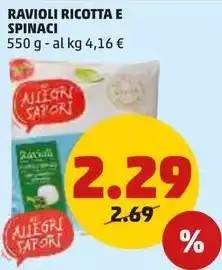 PENNY RAVIOLI RICOTTA E SPINACI 550 g offerta