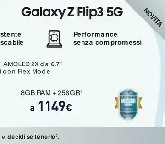 Unieuro Samsung Galaxy Z Flip3 5G 256GB Cream RAM 8GB Display 1,9" Super AMOLED/6,7" Dynamic AMOLED 2X offerta