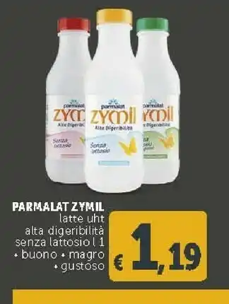 Deco Supermercati Parmalat Zymil Latte Intero Alta Digeribilità Senza Lattosio UHT 1000 G(ml) offerta