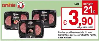 Hamburger di bovino adulto di razza Piemontese gusti assortiti 200 g / 220 g CHEF BURGER