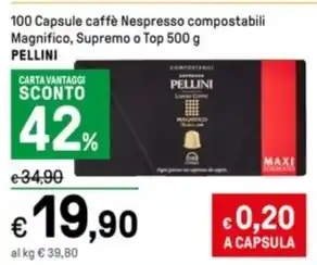 Iper La Grande 100 Capsule caffè Nespresso compostabili Magnifico, Supremo o Top 500 g PELLINI offerta