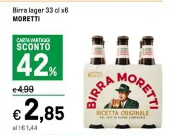 Iper La Grande Birra lager 33 cl x6 MORETTI offerta