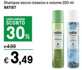 Iper La Grande Shampoo secco classico o volume 200 ml BATIST offerta