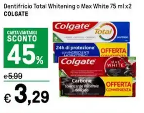 Iper La Grande Dentifricio Total Whitening o Max White 75 ml x2 COLGATE offerta