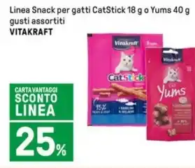 Iper La Grande Linea Snack per gatti CatStick 18 g o Yums 40 g gusti assortiti VITAKRAFT offerta