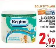 Conad CARTA IGIENICA CARTACAMOMILLA REGINA conf. da 4 rotoli offerta