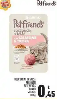 Conad BOCCONCINI IN SALSA PER GATTI PETFRIENDS CONAD vari tipi 100 g offerta