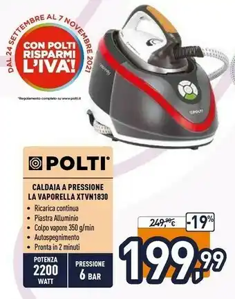 Unieuro Polti Caldaia A Pressione La Vaporella XTVN1830 offerta
