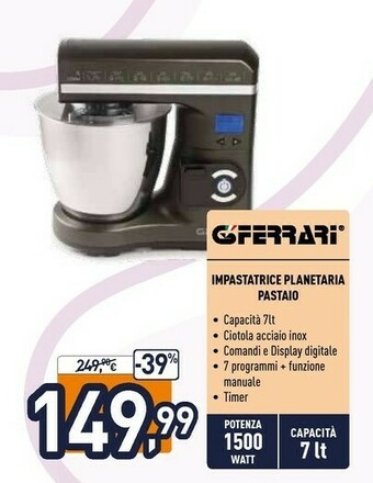 Unieuro G3 Ferrari Impastatrice Planetaria Pastaio offerta