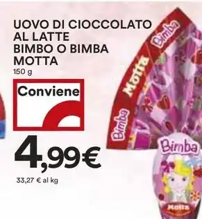 Coop UOVO DI CIOCCOLATO AL LATTE BIMBO O BIMBA MOTTA 150 g offerta