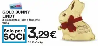 Coop GOLD BUNNY LINDT di cioccolato al latte o fondente, 100 g offerta