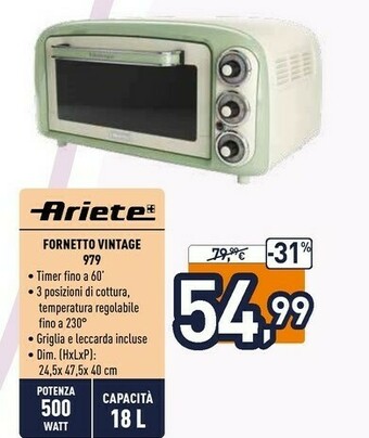 Unieuro Ariete Fornetto Vintage 979 offerta