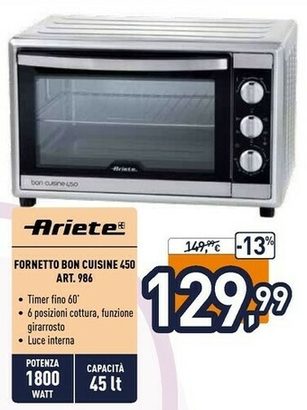 Unieuro Ariete Fornetto Bon Cuisine 450 offerta