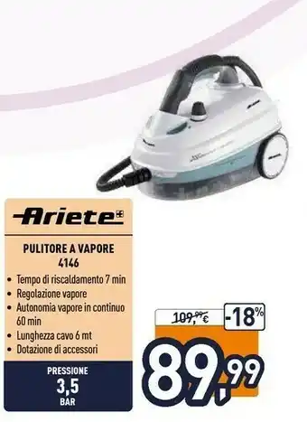 Unieuro Ariete 4146 Pulitore A Vapore Cilindrico 1.6L 1500W Blu, Bianco offerta