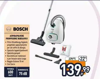 Unieuro Bosch Serie 4 BGBS4HYG1 Aspirapolvere 600 W A Cilindro Secco Sacchetto Per La Polvere offerta