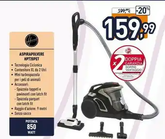Unieuro Hoover H-POWER 700 HP720PET 011 2 L A Cilindro Secco 850 W Senza Sacchetto offerta