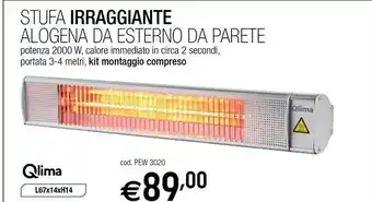 Qlima PEW3020 Interno E Esterno Grigio 2000 W Riscaldatore Di Ambienti Elettrico Alogeno