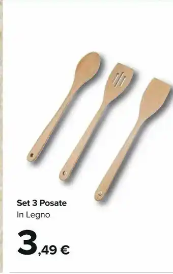 Carrefour Set 3 Posate In Legno offerta