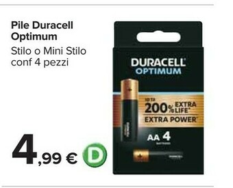 Carrefour Duracell Optimum Pile Mini Stilo 4 Pz offerta