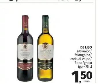 Pam De Liso Aglianico/ Falanghina/ Coda Di Volpe/ Fiano/ Greco Igp 75 Cl offerta