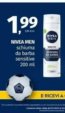 Pam Nivea Men Schiuma Da Barba Sensitive offerta