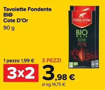 Carrefour Cote D'Or Tavolette Fondente Bio 90g offerta