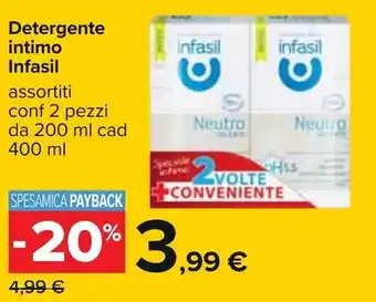 Carrefour Infasil Detergente intimo 2 pezzi 200ml cad 400ml offerta