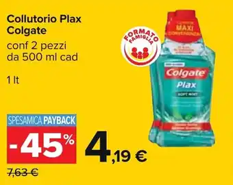 Carrefour Colgate Collutorio Plax 2 pezzi 500ml cad 1lt offerta