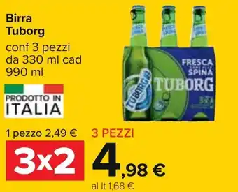 Carrefour Tuborg Birra 3 pezzi 330ml cad 990ml offerta
