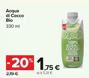 Carrefour Acqua di Cocco Bio 330ml offerta