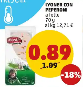 PENNY LYONER CON PEPERONI a fette 70 g offerta