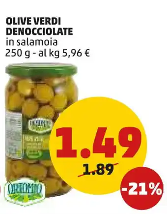 PENNY OLIVE VERDI DENOCCIOLATE in salamoia 250 g offerta