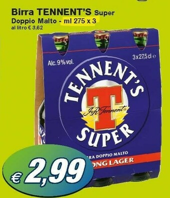 Prix Quality Tennent's Birra Doppio Malto Super 275 G(ml) offerta
