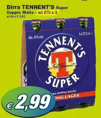 Prix Quality Tennent's Birra Doppio Malto Super 275 G(ml) offerta