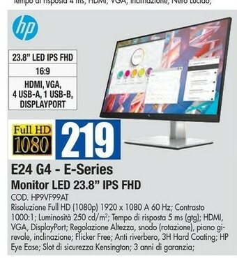 Wellcome HP Monitor tv offerta