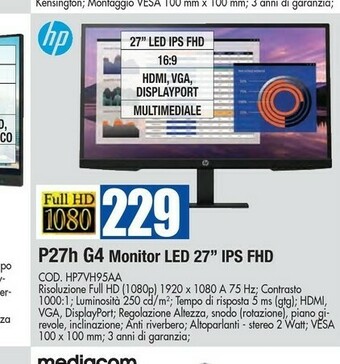 Wellcome HP Monitor tv offerta