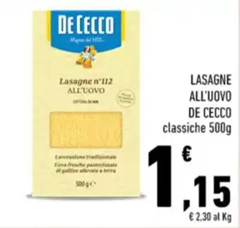 Conad LASAGNE ALL'UOVO DE CECCO classiche 500g offerta