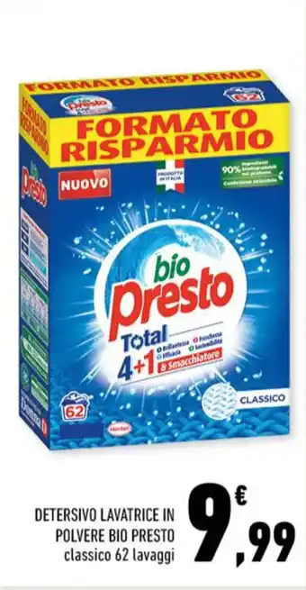Conad DETERSIVO LAVATRICE IN POLVERE BIO PRESTO classico 62 lavaggi offerta