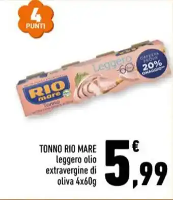 Conad TONNO RIO MARE leggero olio extravergine di oliva 4x60g offerta