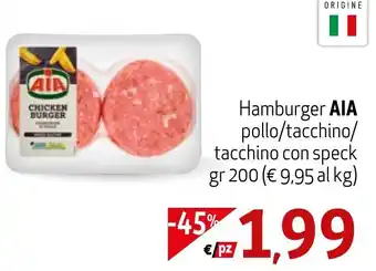 Eurospesa Hamburger AIA pollo/tacchino/ tacchino con speck gr 200 offerta