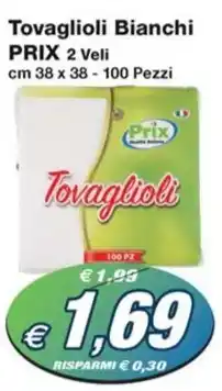 Prix Quality Tovaglioli Bianchi PRIX 2 Veli cm 38 x 38 - 100 Pezzi offerta