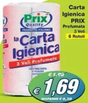 Prix Quality Carta Igienica PRIX Profumata 3 Veli 6 Rotoli offerta
