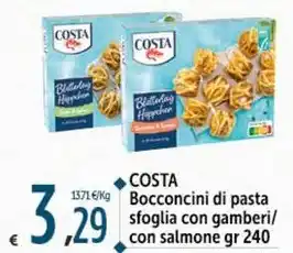 Carrefour Market COSTA Bocconcini di pasta sfoglia con gamberi/ con salmone gr 240 offerta