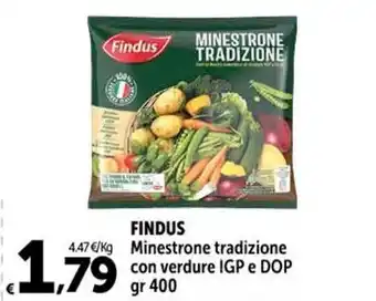 Carrefour Market FINDUS Minestrone tradizione con verdure IGP e DOP gr 400 offerta