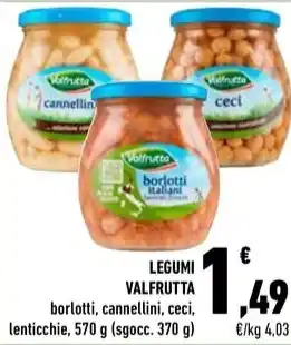 Conad City LEGUMI VALFRUTTA borlotti, cannellini, ceci, lenticchie, 570 g (sgocc. 370 g) offerta