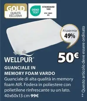 JYSK WELLPUR GUANCIALE IN MEMORY FOAM VARDO offerta
