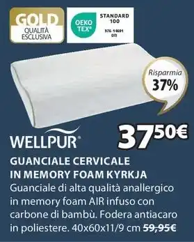 JYSK WELLPUR GUANCIALE CERVICALE IN MEMORY FOAM KYRKJA offerta