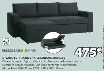 JYSK DIVANO LETTO CON CHAISE LONGUE MARSLEV offerta