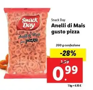 Lidl Snack Day Anelli di Mais gusto pizza 200 g confezione offerta