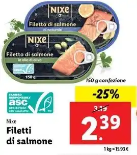 Lidl Nixe Filetti di salmone 150 g confezione offerta
